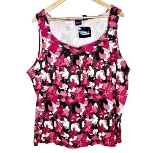 Vintage Y2K Basic Editions Floral Print Tank Top Womens 3X Pink